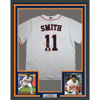 Framed Autographed/Signed Cam Smith 35x39 Houston Astros White Authentic Baseball Jersey Fanatics & MLB COA