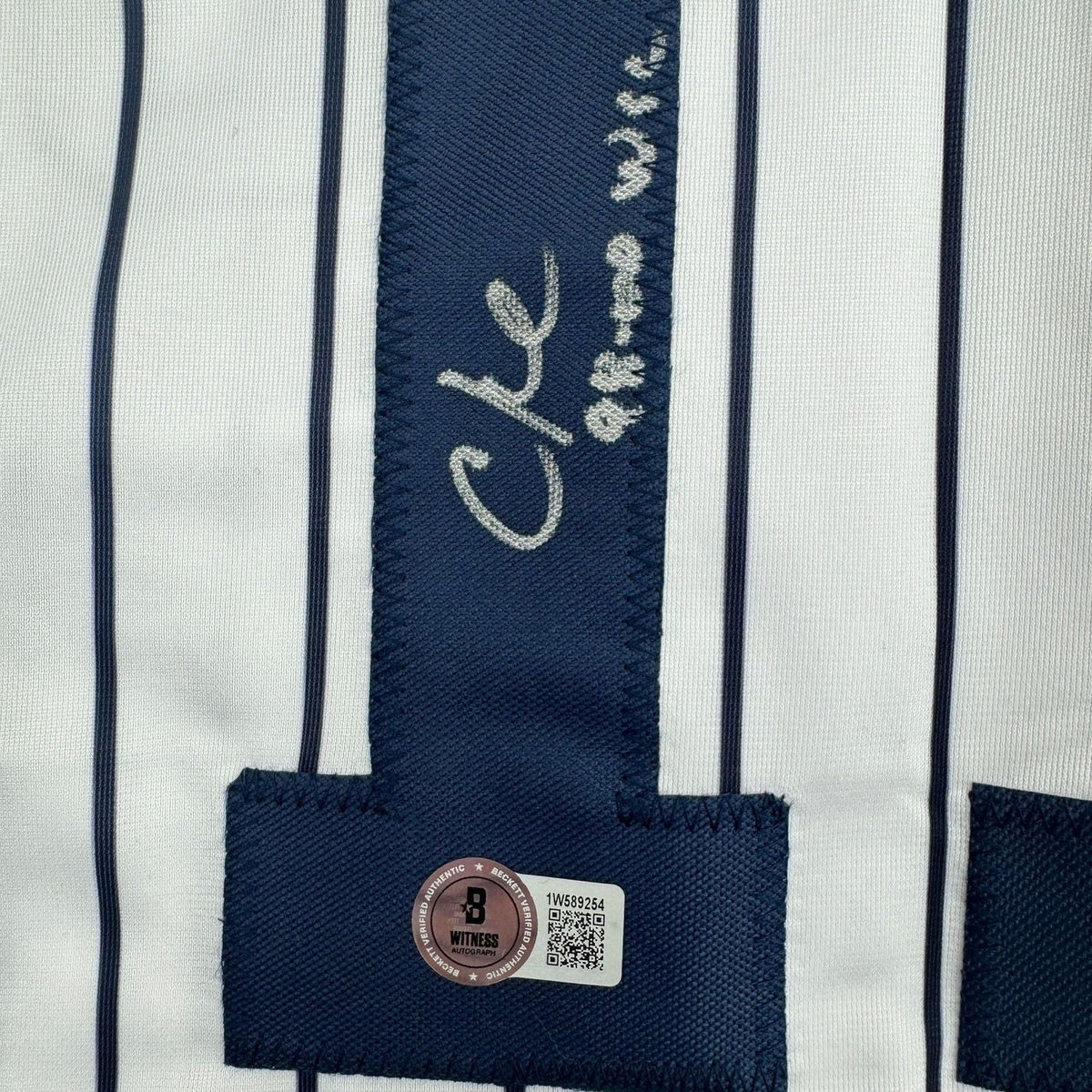 Framed Autographed/Signed Chuck Knoblauch 98-00 WSC 35x39 New York Pinstripe Baseball Jersey Beckett BAS COA