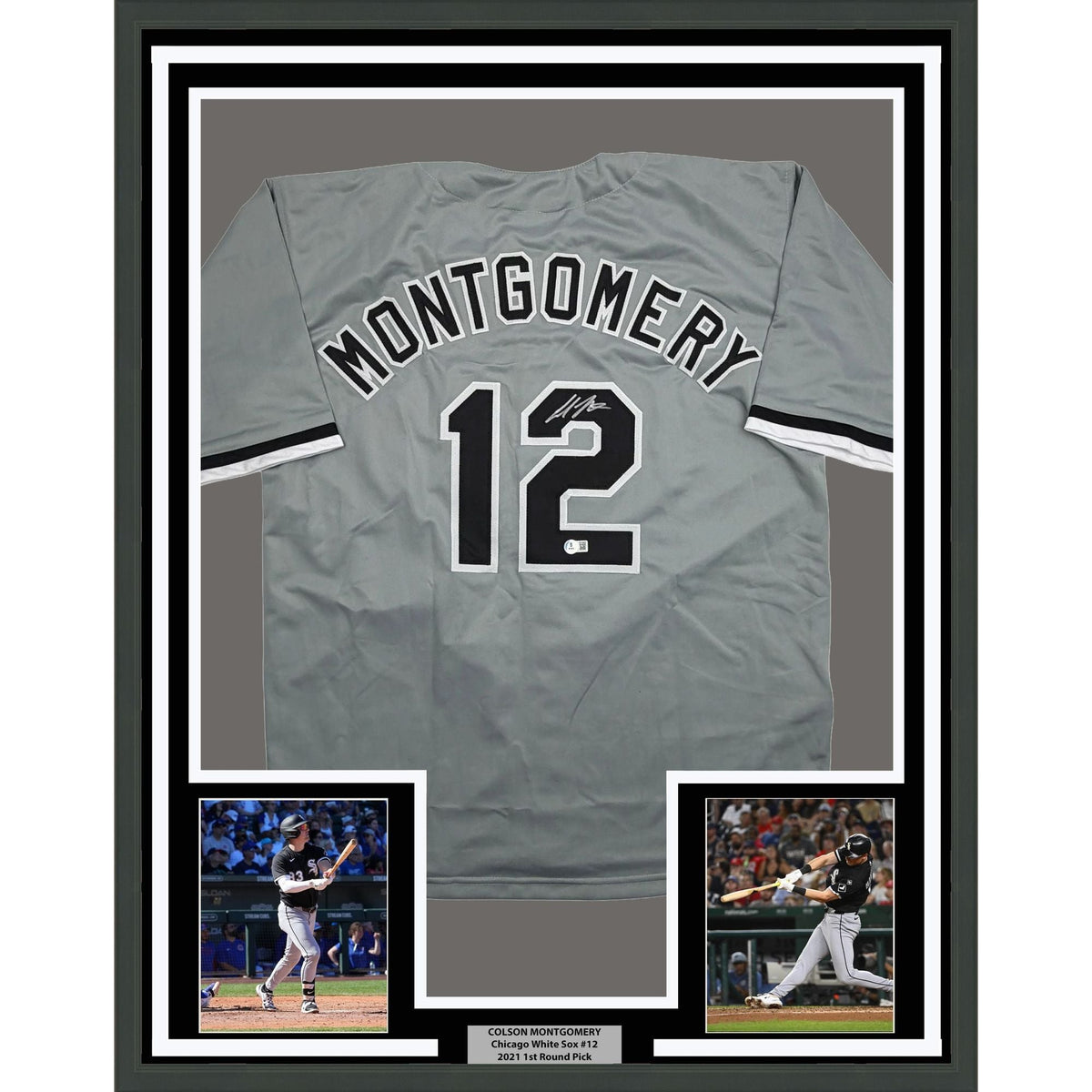 Framed Autographed/Signed Colson Montgomery 35x39 Chicago Grey Baseball Jersey Beckett BAS COA