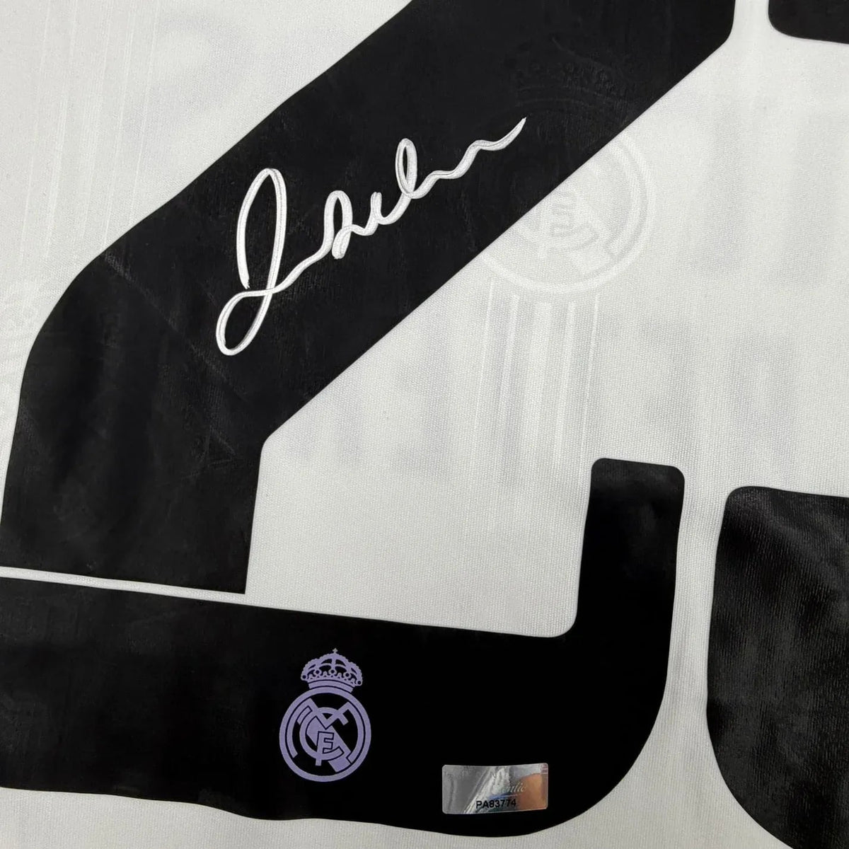 Framed Autographed/Signed David Beckham 35x39 Real Madrid White Soccer Jersey Panini Authentic COA
