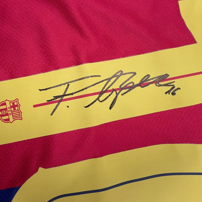 Framed Autographed/Signed Fermin Lopez 35x39 FC Barcelona Split Soccer Jersey Beckett BAS COA