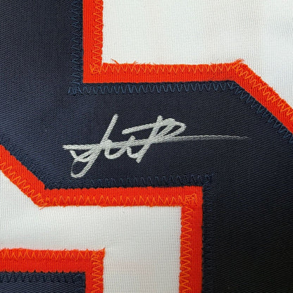 Framed Autographed/Signed Framber Valdez 35x39 Houston White Baseball Jersey Beckett BAS COA