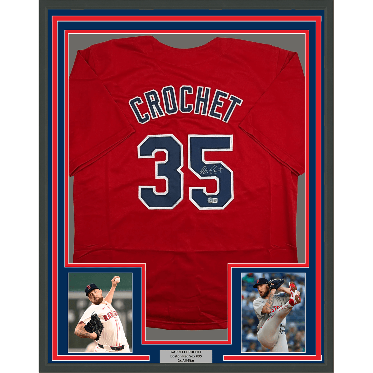 Framed Autographed/Signed Garrett Crochet 35x39 Boston Red Baseball Jersey Beckett BAS COA