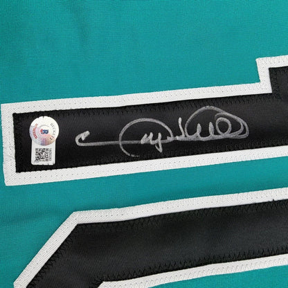 Framed Autographed/Signed Gary Sheffield 35x39 Florida Teal Baseball Jersey Beckett BAS COA