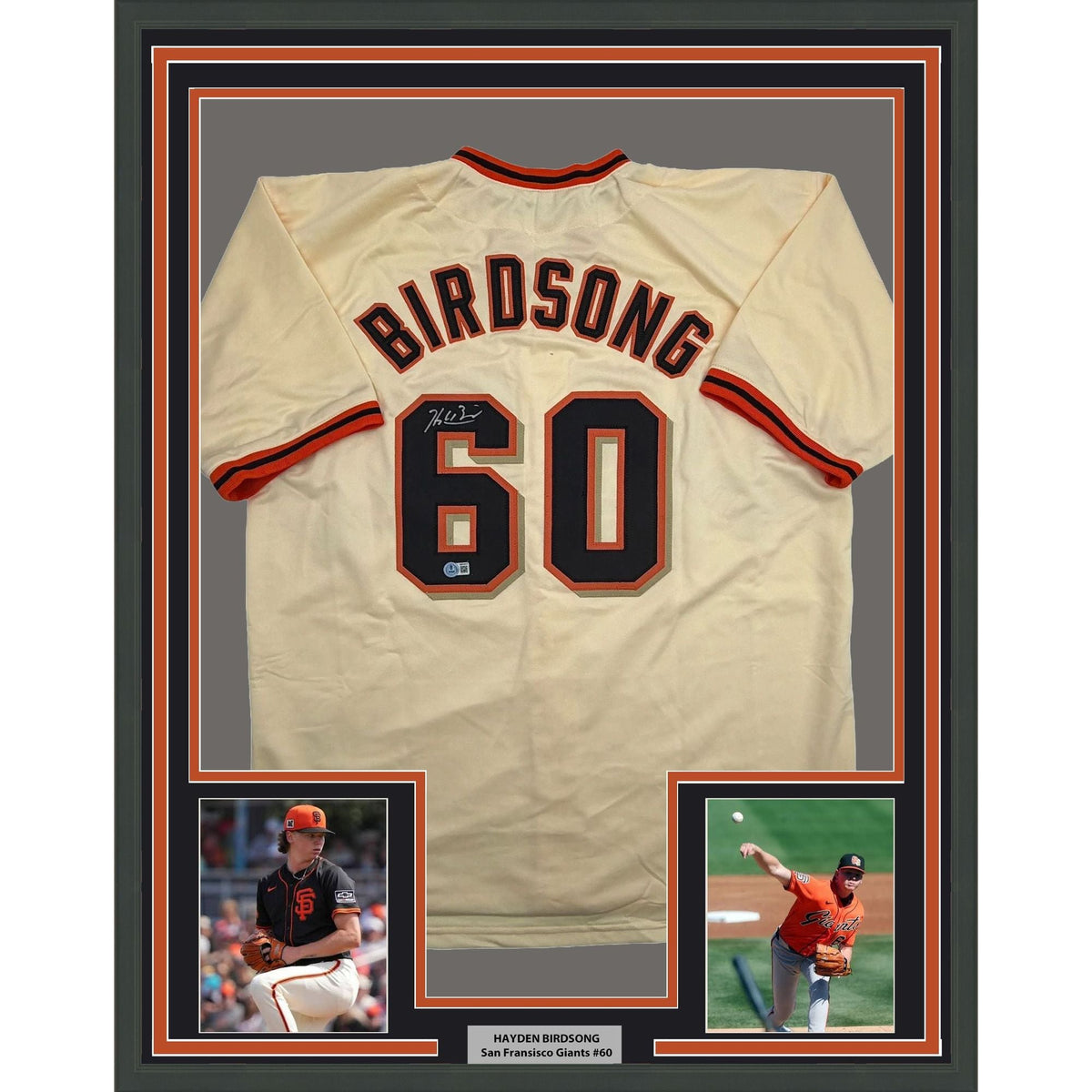 Framed Autographed/Signed Hayden Birdsong 35x39 San Francisco Cream Baseball Jersey Beckett BAS COA