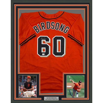 Framed Autographed/Signed Hayden Birdsong 35x39 San Francisco Orange Baseball Jersey Beckett BAS COA