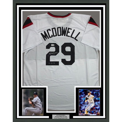 Framed Autographed/Signed Jack McDowell 35x39 Chicago White Retro Baseball Jersey Beckett BAS COA