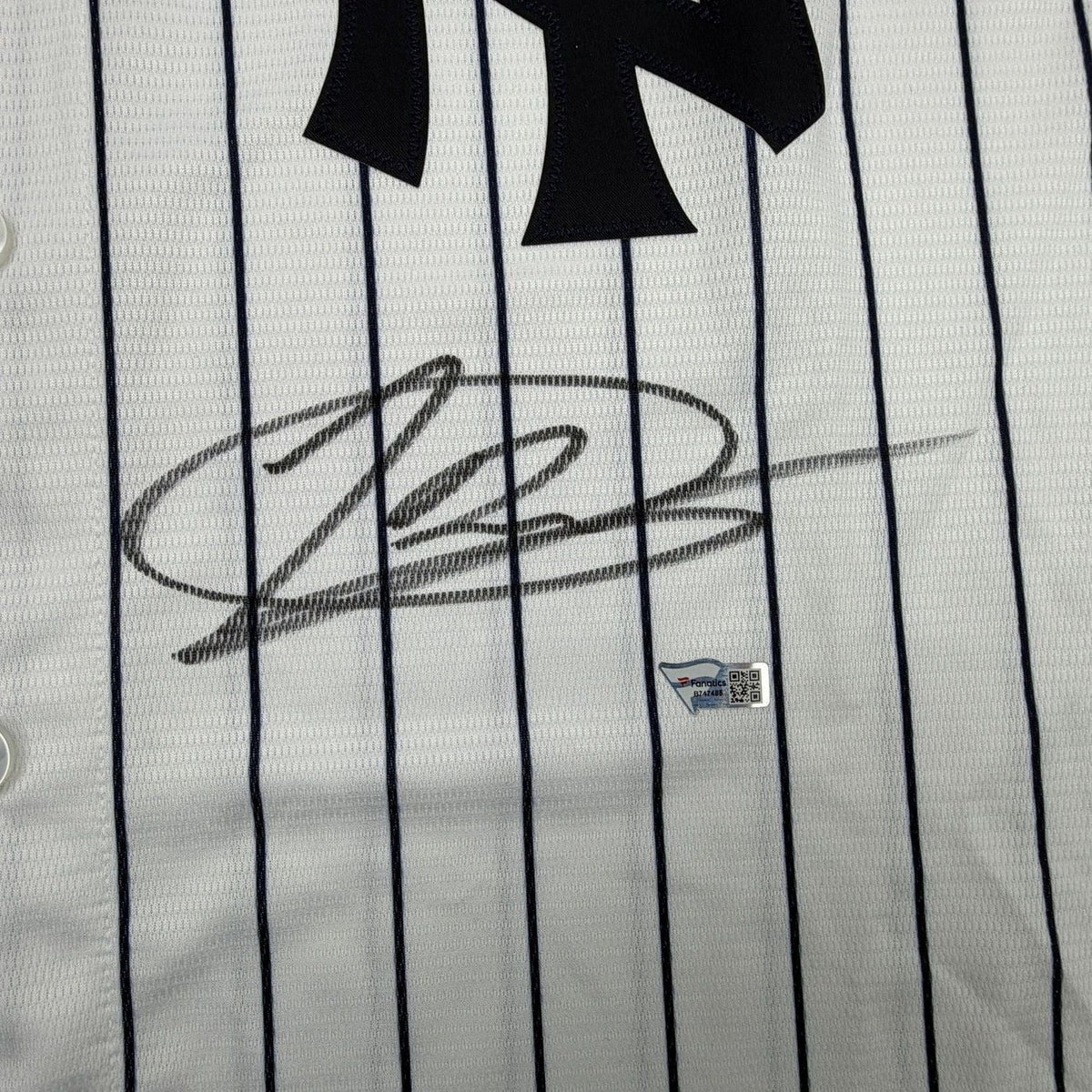 Framed Autographed/Signed Jasson Dominguez 35x39 New York Yankees Pinstripe Authentic Baseball Jersey Fanatics & MLB COA