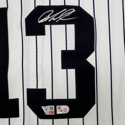 Framed Autographed/Signed Jazz Chisholm Jr. 35x39 New York Yankees Authentic Pinstripe Baseball Jersey Fanatics & MLB COA