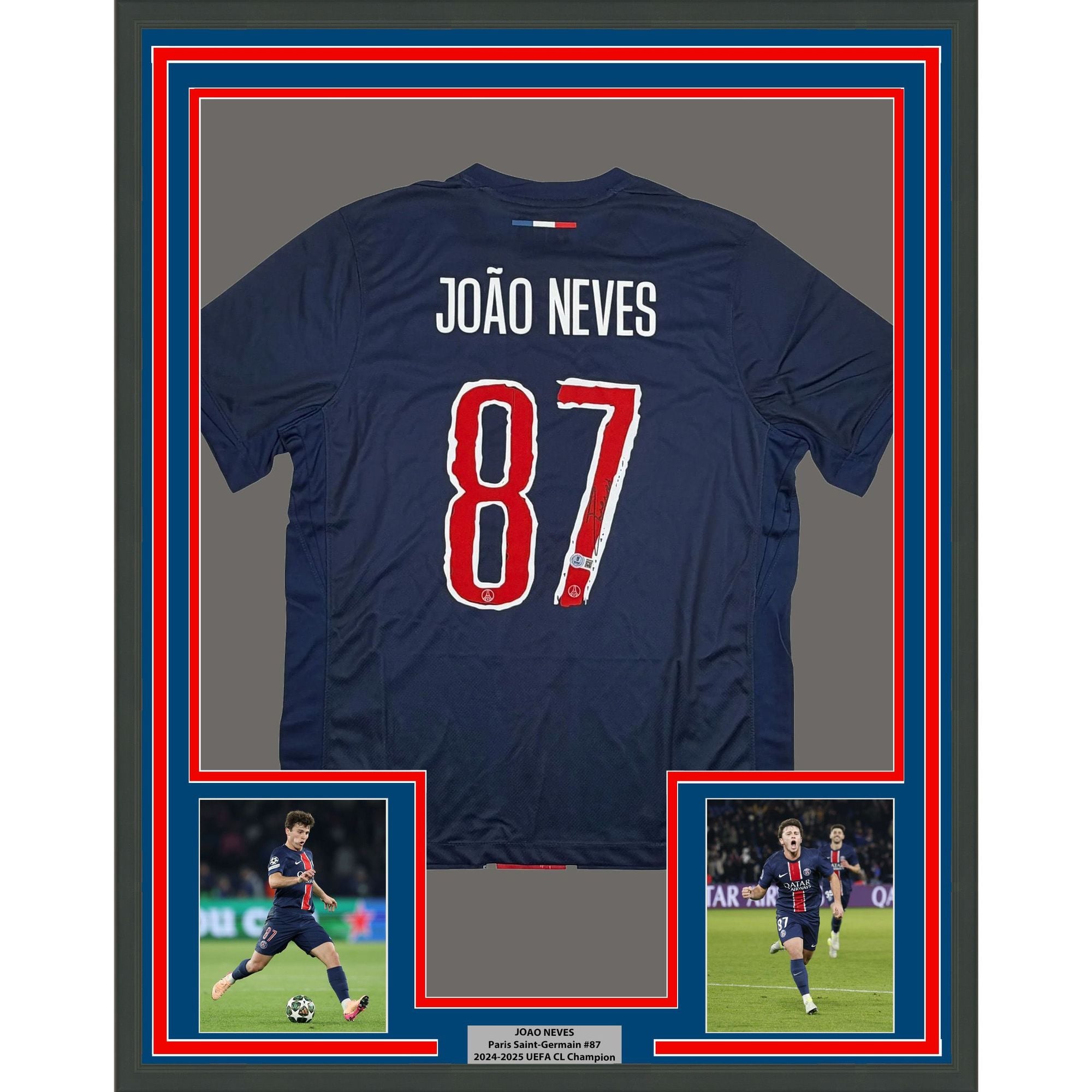 Framed Autographed/Signed Joao Neves 35x39 PSG Paris Saint Germain