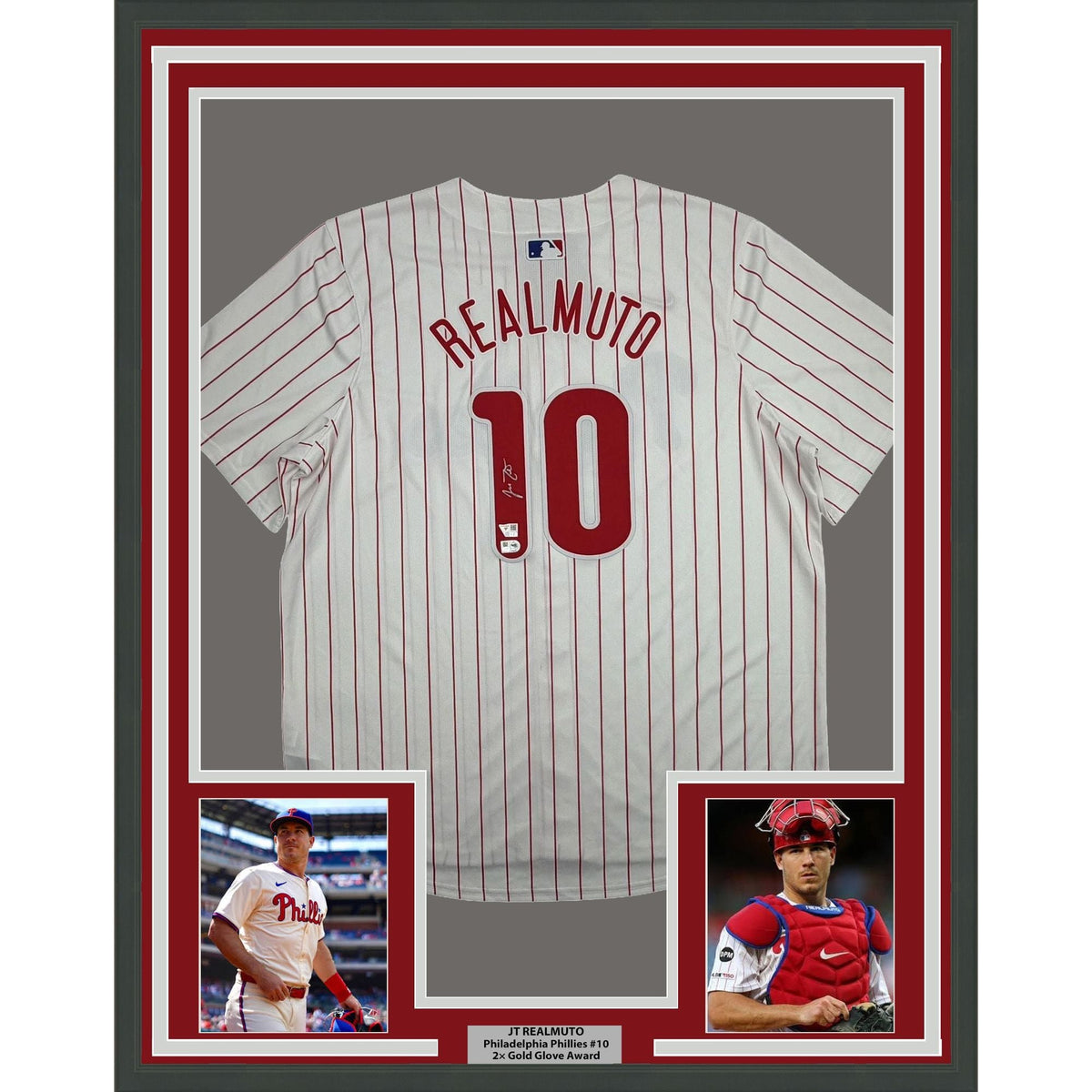 Framed Autographed/Signed JT Realmuto 35x39 Philadelphia Phillies Pinstripe Authentic Baseball Jersey Fanatics & MLB COA