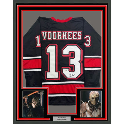 Framed Autographed/Signed Kane Hodder 35x39 Jason Voorhees Friday The 13th Black Movie Jersey JSA COA