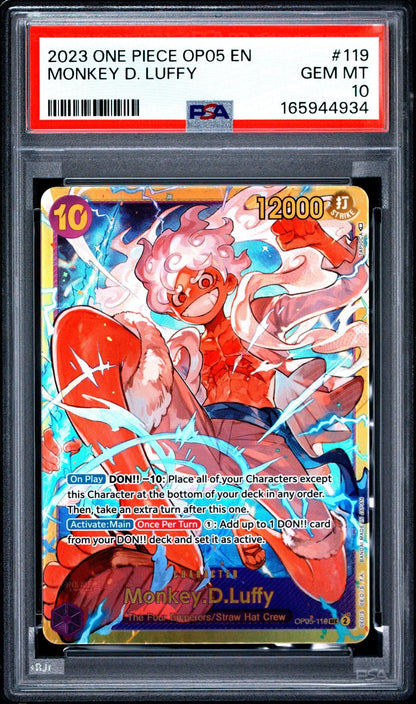 Graded 2023 One Piece EN Monkey D Luffy #119 OP05 Awakening of the New Era Trading Card Game PSA 10 Gem Mint