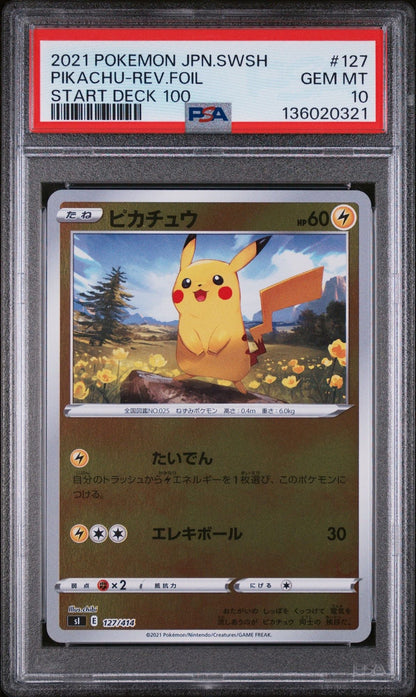Graded 2021 Japanese Pokemon Pikachu #127 Reverse Foil Start Deck 100 Trading Card Game PSA 10 Gem Mint