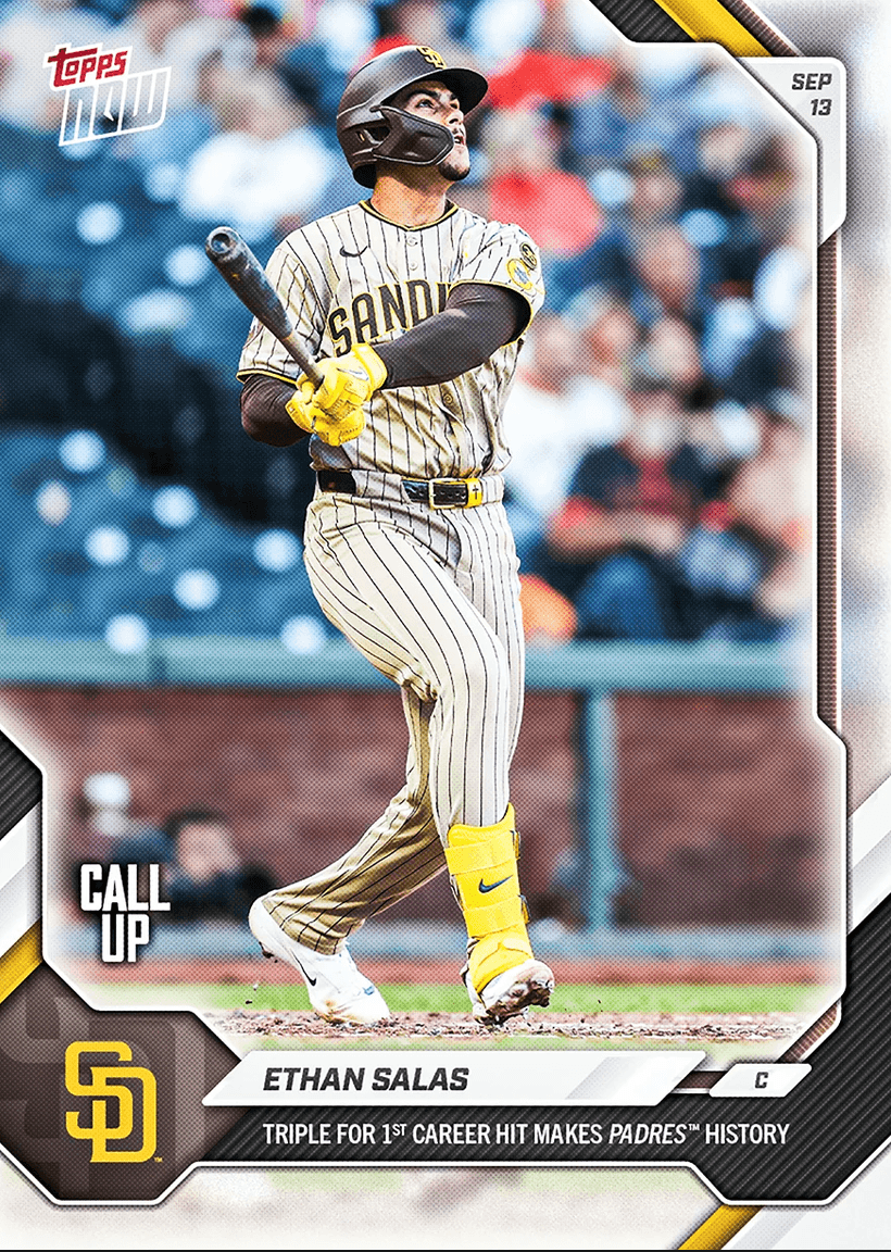 2026 Topps Now Ethan Salas #672 Triple for 1st Career Hit Makes Padres History San Diego Padres Rookie RC Baseball Card