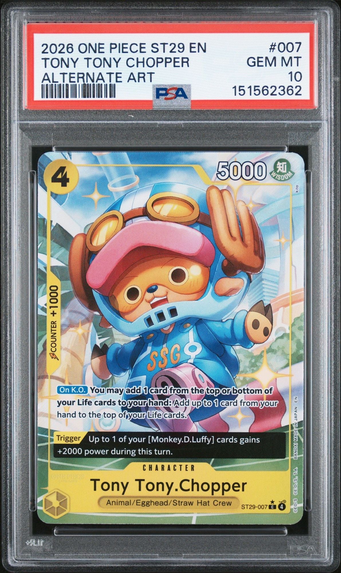 Graded 2026 EN One Piece Tony Tony Chopper #007 ST29 Alt Art Egghead Trading Card Game PSA 10 Gem Mint