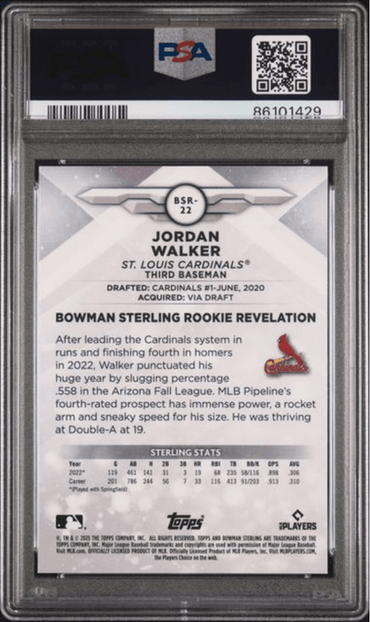Graded 2023 Topps Bowman Sterling Jordan Walker #BSR22 Rookie RC Baseball Card PSA 10 Gem Mint