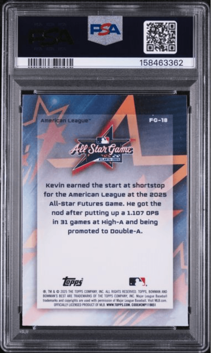 Graded 2025 Topps Bowmans Best Kevin McGonigle #FG18 2025 MLB A/S Futures Game Rookie RC Baseball Card PSA 10 Gem Mint