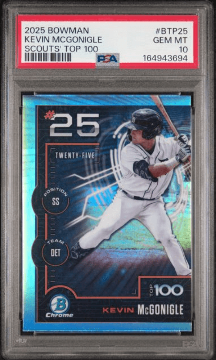 Graded 2025 Topps Bowmans Kevin McGonigle #BTP25 Scouts Top 100 Rookie RC Baseball Card PSA 10 Gem Mint