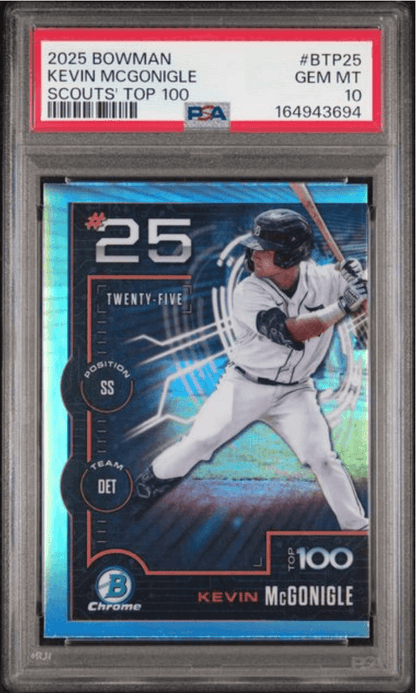 Graded 2025 Topps Bowmans Kevin McGonigle #BTP25 Scouts Top 100 Rookie RC Baseball Card PSA 10 Gem Mint