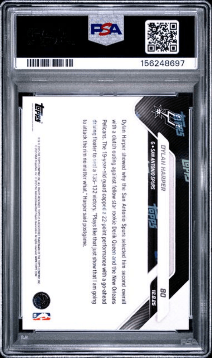 Graded 2025 Topps Now Dylan Harper #80 Rookie RC Basketball Card PSA 10 Gem Mint