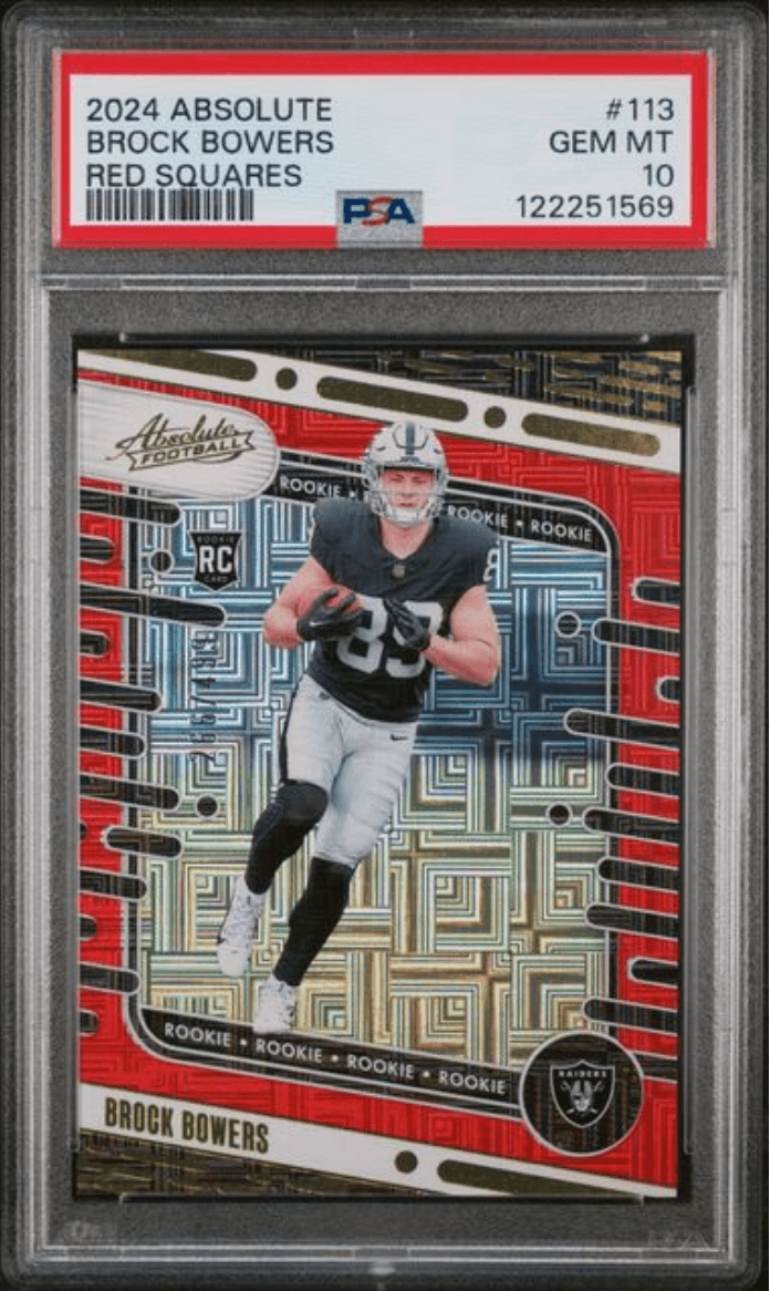 Graded 2024 Panini Absolute Brock Bowers #113 Red Squares Rookie RC Football Card PSA 10 Gem Mint