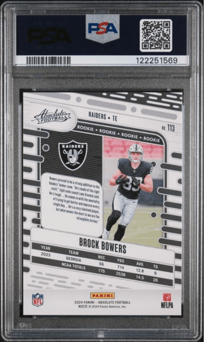 Graded 2024 Panini Absolute Brock Bowers #113 Red Squares Rookie RC Football Card PSA 10 Gem Mint