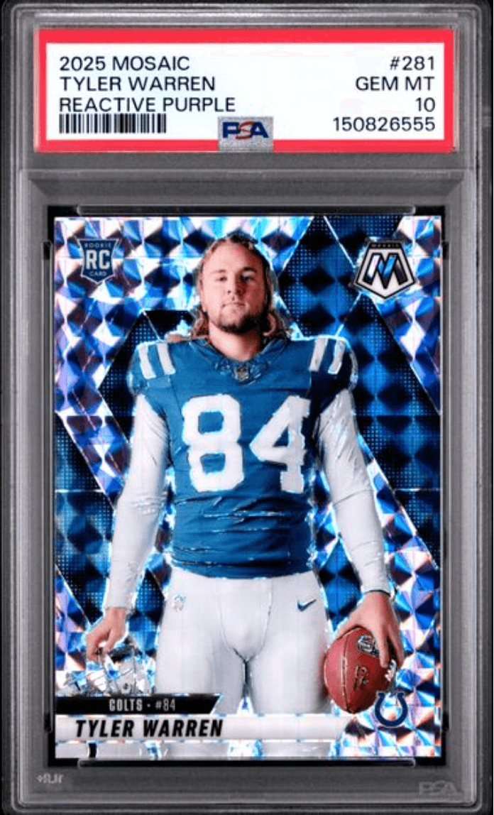 Graded 2025 Panini Mosaic Tyler Warren #281 Reactive Purple Rookie RC Football Card PSA 10 Gem Mint
