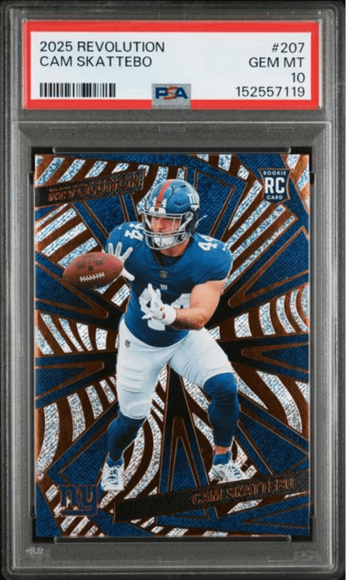 Graded 2025 Panini Revolution Cam Skattebo #207 Rookie RC Football Card PSA 10 Gem Mint
