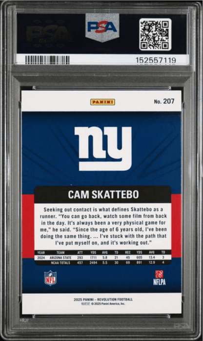 Graded 2025 Panini Revolution Cam Skattebo #207 Rookie RC Football Card PSA 10 Gem Mint