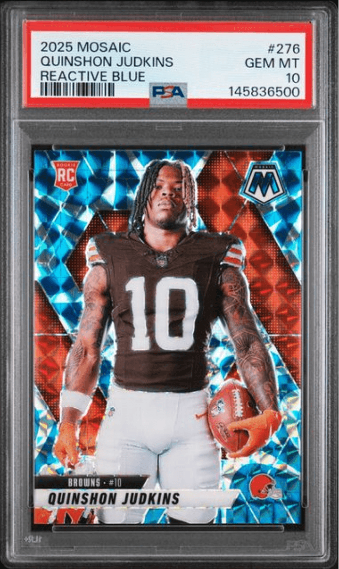 Graded 2025 Panini Mosaic Quinshon Judkins #271 Reactive Blue Rookie RC Football Card PSA 10 Gem Mint