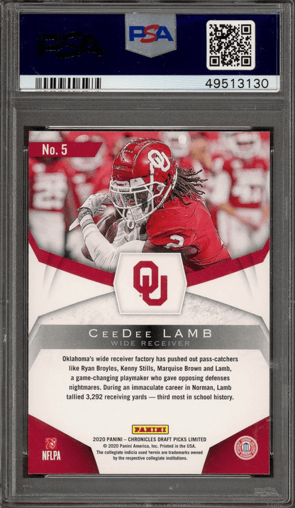 Graded 2020 Panini Chronicles Draft Picks CeeDee Lamb #5 Limited Phenoms Rookie RC Football Card PSA 10 Gem Mint
