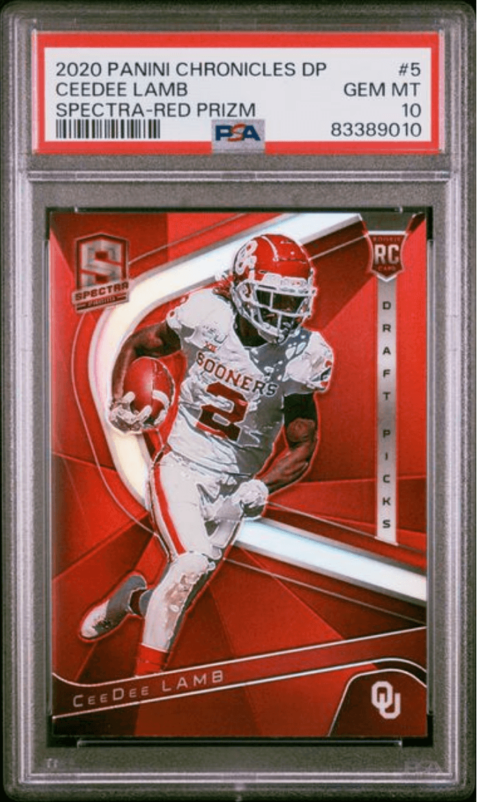 Graded 2020 Panini Chronicles Draft Picks CeeDee Lamb #5 Spectra Red Prizm Rookie RC Football Card PSA 10 Gem Mint