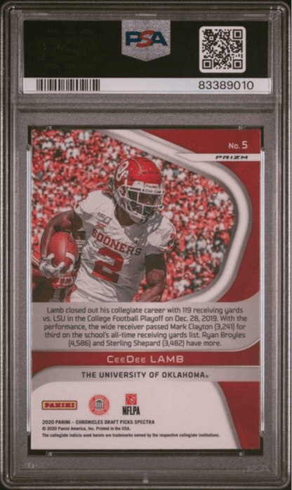Graded 2020 Panini Chronicles Draft Picks CeeDee Lamb #5 Spectra Red Prizm Rookie RC Football Card PSA 10 Gem Mint