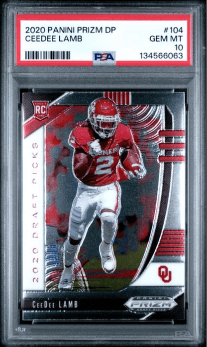 Graded 2020 Panini Prizm Draft Picks CeeDee Lamb #104 Rookie RC Football Card PSA 10 Gem Mint