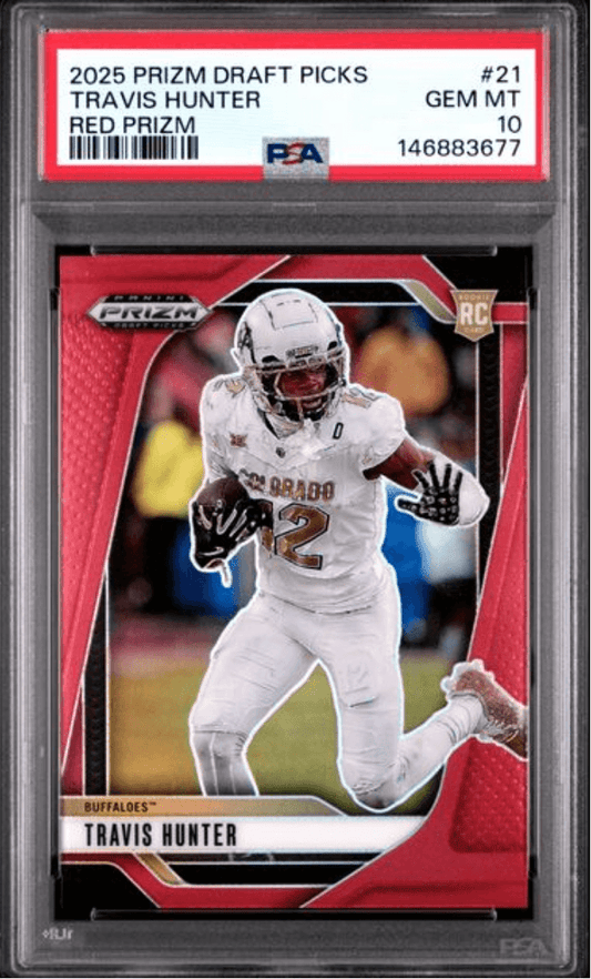 Graded 2025 Panini Prizm Draft Picks Travis Hunter #21 Red Prizm /399 Rookie RC Football Card PSA 10 Gem Mint