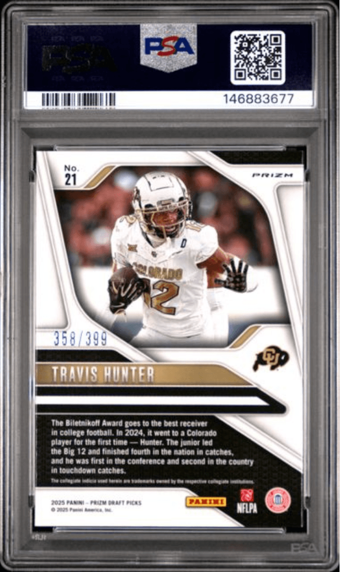 Graded 2025 Panini Prizm Draft Picks Travis Hunter #21 Red Prizm /399 Rookie RC Football Card PSA 10 Gem Mint
