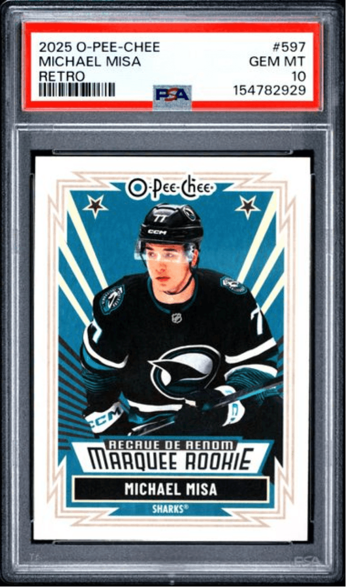 Graded 2025 Upper Deck O-Pee-Chee Michael Misa #597 Retro Rookie RC Hockey Card PSA 10 Gem Mint
