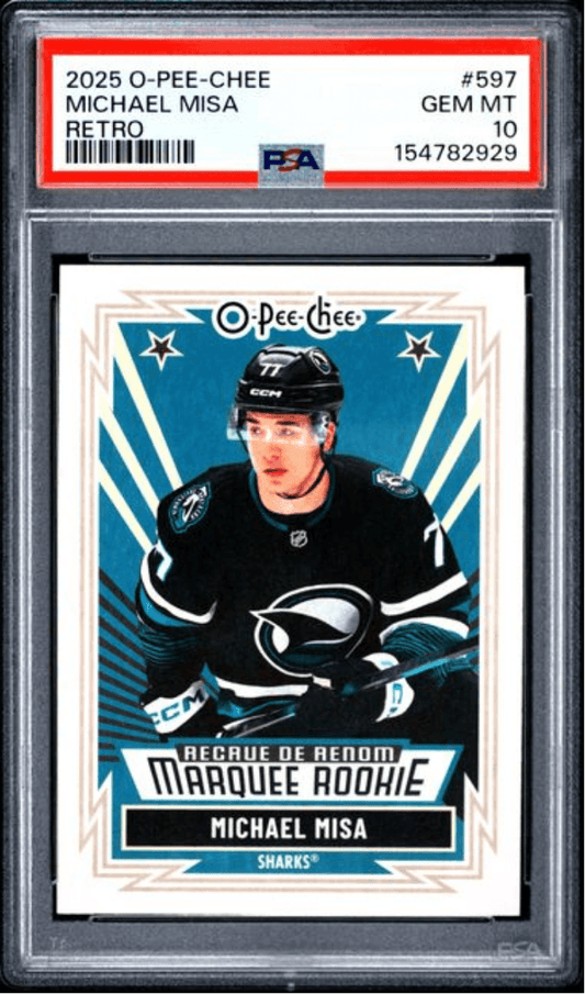 Graded 2025 Upper Deck O-Pee-Chee Michael Misa #597 Retro Rookie RC Hockey Card PSA 10 Gem Mint