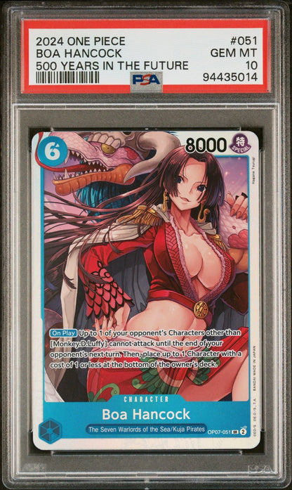 Graded 2024 One Piece OP07 EN Boa Hancock #051 500 Years in the Future Trading Card Game PSA 10 Gem Mint