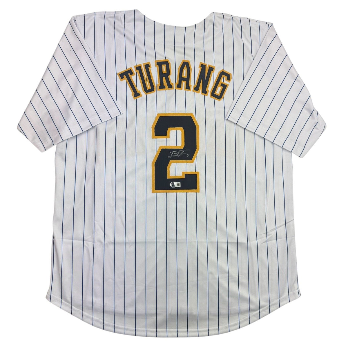 Autographed/Signed Brice Turang Milwaukee Pinstripe Baseball Jersey Beckett BAS COA