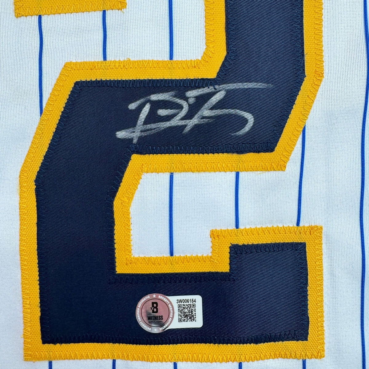 Autographed/Signed Brice Turang Milwaukee Pinstripe Baseball Jersey Beckett BAS COA