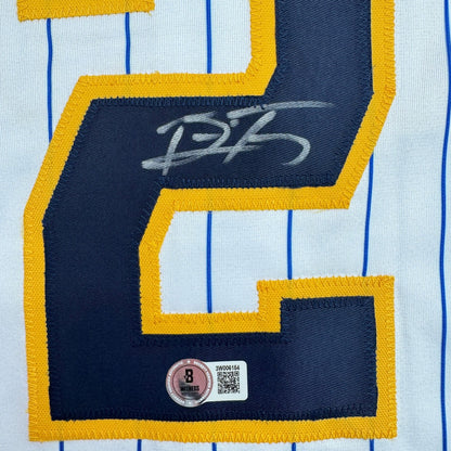 Autographed/Signed Brice Turang Milwaukee Pinstripe Baseball Jersey Beckett BAS COA