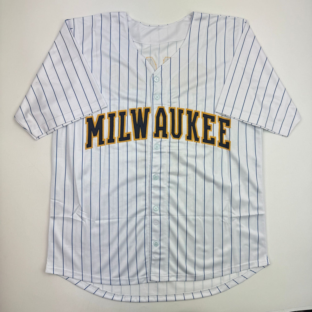 Autographed/Signed Brice Turang Milwaukee Pinstripe Baseball Jersey Beckett BAS COA