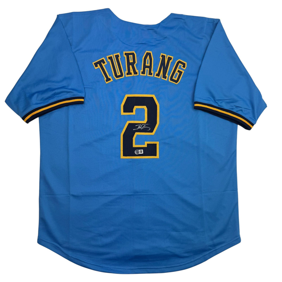 Autographed/Signed Brice Turang Milwaukee Blue Baseball Jersey Beckett BAS COA