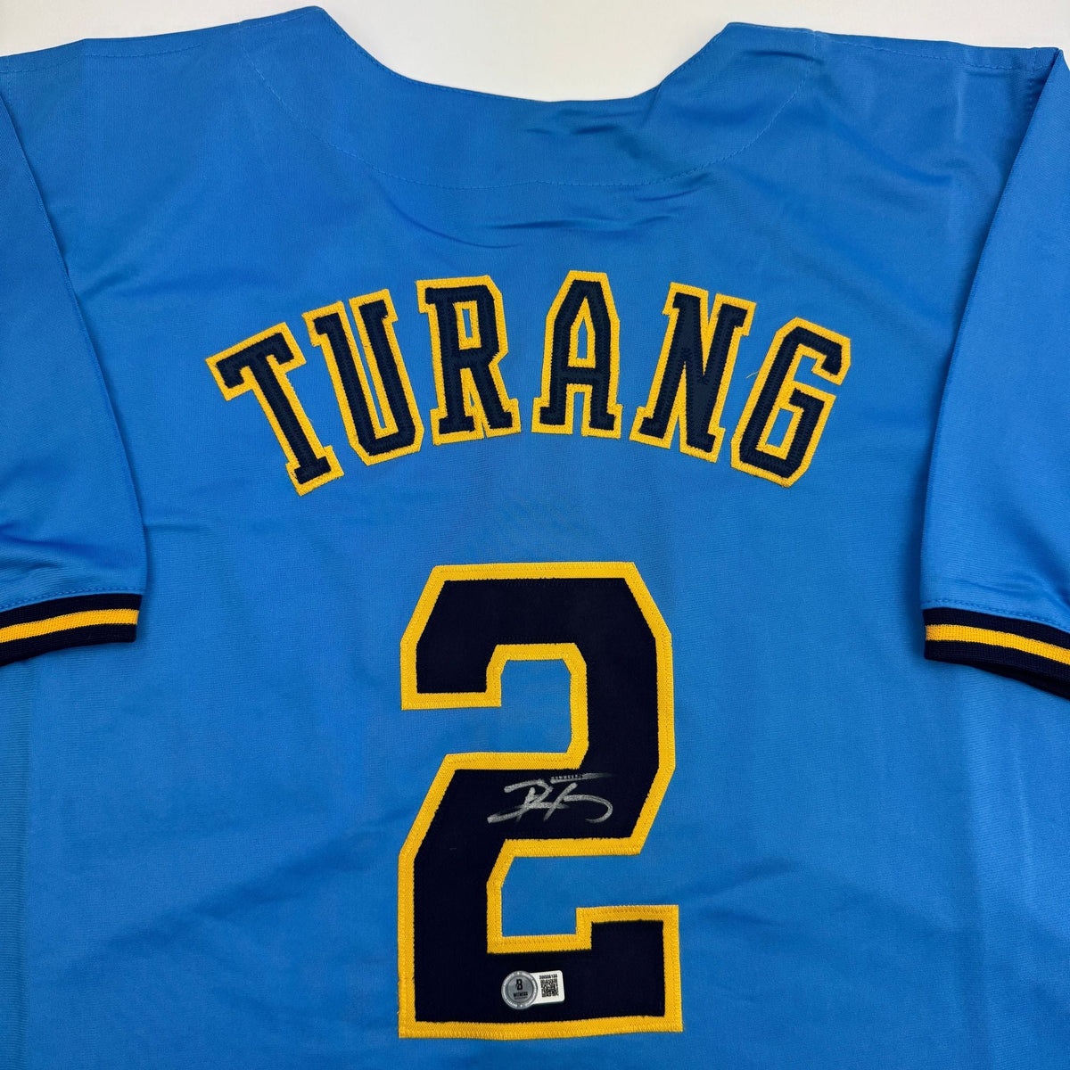 Autographed/Signed Brice Turang Milwaukee Blue Baseball Jersey Beckett BAS COA