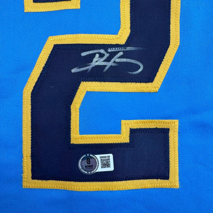 Autographed/Signed Brice Turang Milwaukee Blue Baseball Jersey Beckett BAS COA