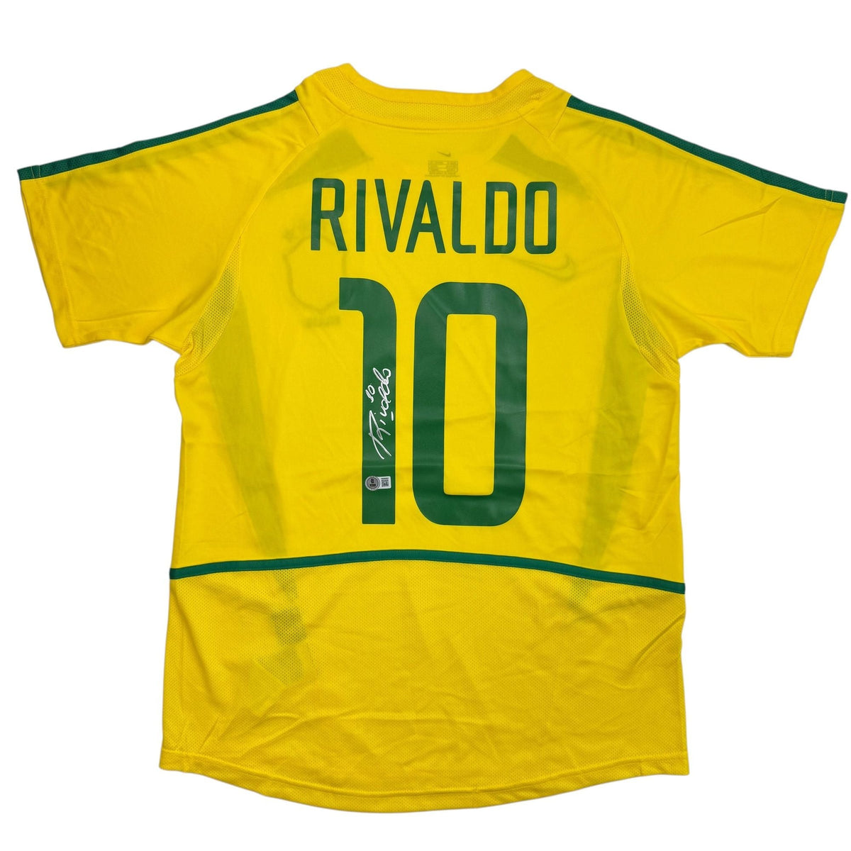 Autographed/Signed Rivaldo Brazil Yellow Soccer Futbol Jersey Beckett BAS COA #2