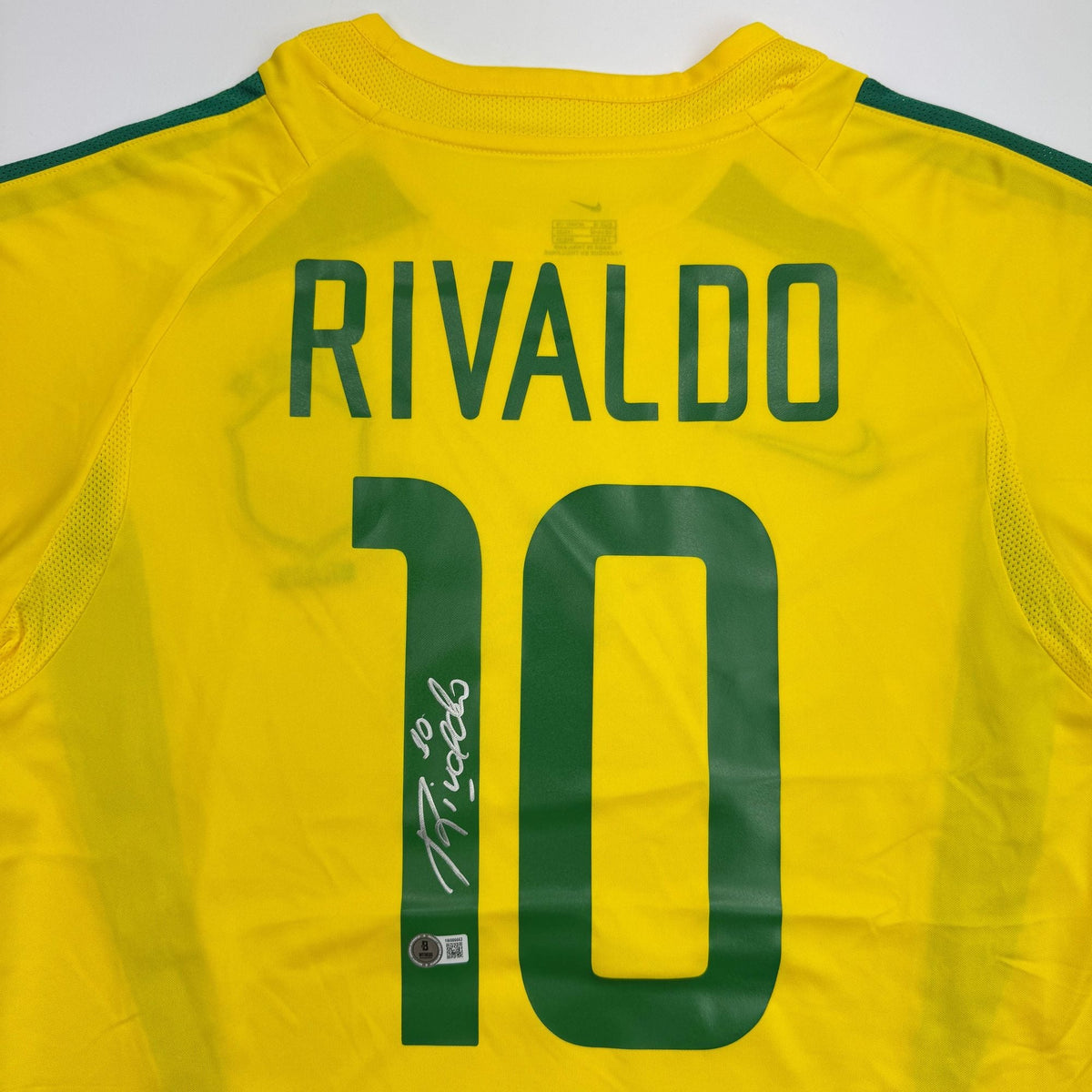Autographed/Signed Rivaldo Brazil Yellow Soccer Futbol Jersey Beckett BAS COA #2