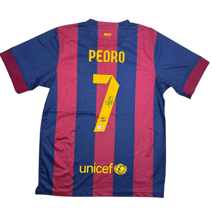 Autographed/Signed Pedro Rodriguez FC Barcelona Red/Blue Soccer Jersey Beckett BAS COA #2